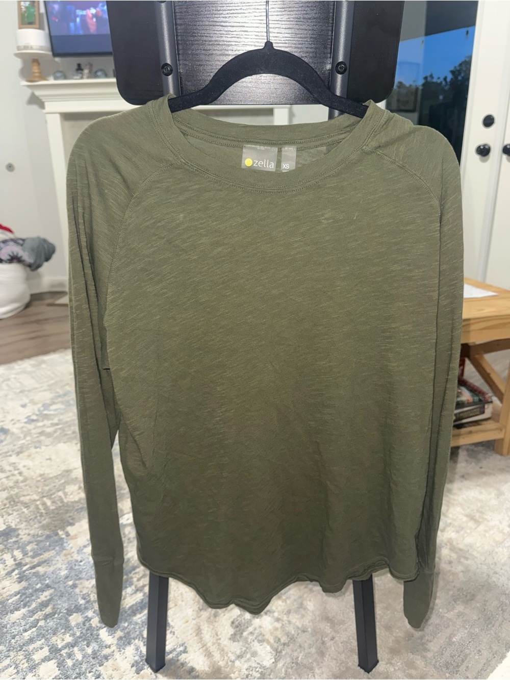 Zella Olive Green Crewneck Long Sleeve Top 100% cotton